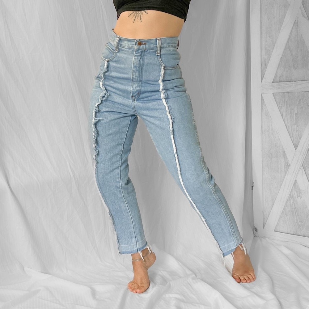 Vintage reworked Bill Blass | size 28 light wash distressed high waisted jeans